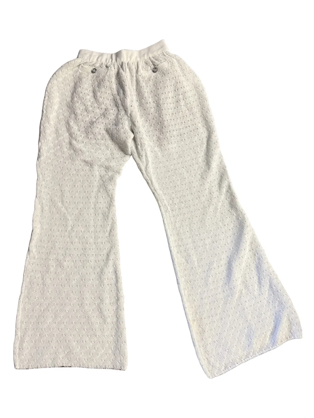 CHANEL Women’s Cream Knit Crochet Wide-Leg Trousers Cruise 25/26 NwoT